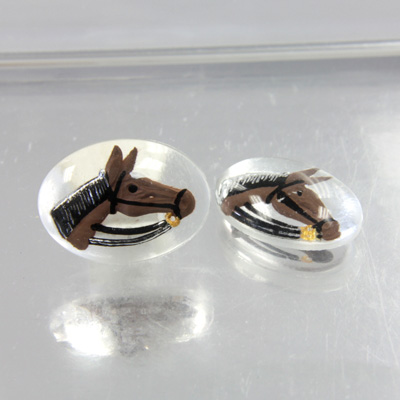 Glass Crystal Painting with Carved Intaglio Horse Head Oval 18x13MM NATURAL on CRYSTAL
