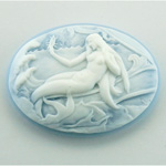 Plastic Cameo - Mermaid on Shore Oval 40x30MM WHITE ON BLUE FS