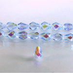 Czech Glass Fire Polish Bead - Pear 08x6MM LIGHT SAPPHIRE AB