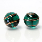 Czech Glass Lampwork Bead - Round 18MM COPPER WRAP EMERALD