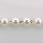 Linked Bead Chain Rosary Style with Glass Pearl Bead - Round 8MM WHITE-GOLD