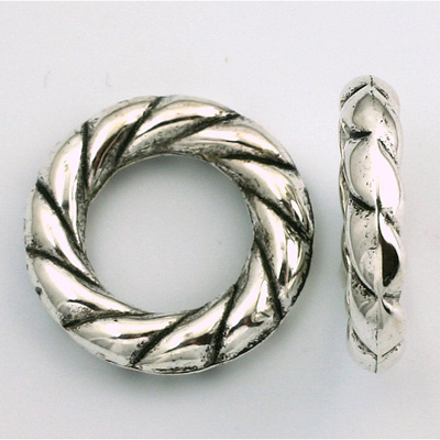 Metalized Plastic Bead - Twisted Ring 25MM ANT SILVER