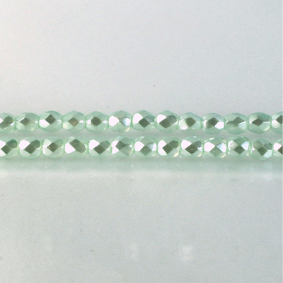 Czech Glass Pearl Faceted Fire Polish Bead - Round 04MM AQUA ON CRYSTAL 78432
