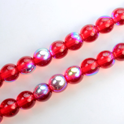 Czech Pressed Glass Bead - Smooth Round 08MM RUBY AB