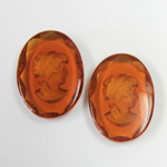 German Glass Flat Back Reverse Carved Intaglio Back Woman's Head - Oval 25x18MM SMOKE TOPAZ