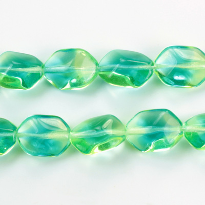 Czech Pressed Glass Bead - Cushion Octagon 14x10MM AQUA-GREEN