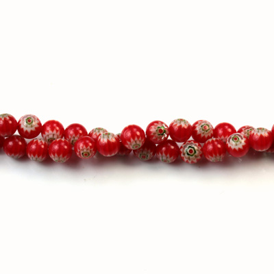 Glass Millefiori Bead - Round 04MM RED WHITE GREEN (05)