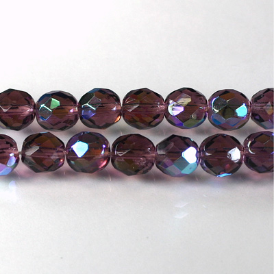 Czech Glass Fire Polish Bead - Round 08MM AMETHYST AB