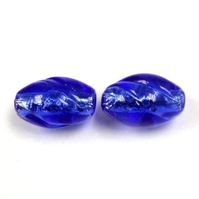 Czech Glass Lampwork Bead - Oval Twist 18x11MM SAPPHIRE SILVER LINE 3005