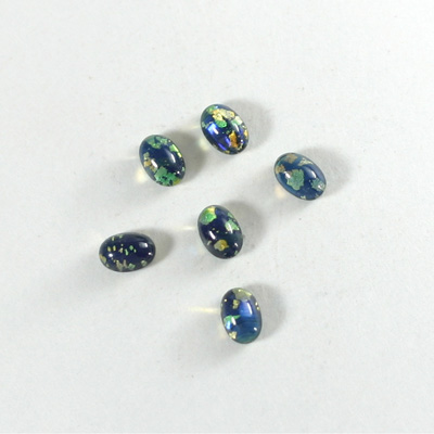 Glass Medium Dome Lampwork Cabochon - Oval 06x4MM BLACK OPAL (00374)