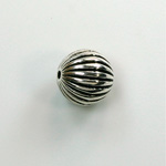 Metalized Plastic Bead - Ribbed Round Melon 12MM ANT SILVER