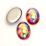 Glass Medium Dome Foiled Cabochon - Coated Oval 18x13MM TOPAZ AB