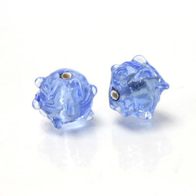 Glass Lampwork Bead - Round Sputnik 12MM LT SAPPHIRE SILVER LINE