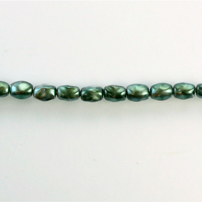 Czech Glass Pearl Bead - Freshwater Oval 6x4MM PATINA GREEN 84198