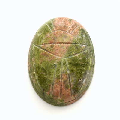 Gemstone Flat Back Carved Scarab 30x22MM EPIDOTE