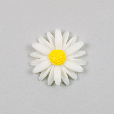 Plastic Carved No-Hole Flower - Daisy 30MM WHITE with YELLOW Center