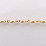 Linked Bead Chain Rosary Style with Glass Pearl Bead - Oval 6MM CREME Brass