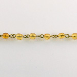 Linked Bead Chain Rosary Style with Glass Fire Polish Bead - Round 4MM TOPAZ-Brass