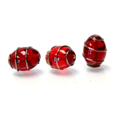 Czech Glass Lampwork Bead - Oval 14x10MM COPPER WRAP GARNET