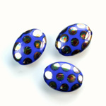 Pressed Glass Peacock Bead - Oval 18x13MM SHINY BLUE