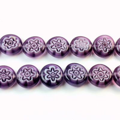 Glass Millefiori Bead - Round Donut 40MM AMETHYST WHITE (41)
