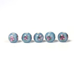 Czech Glass Lampwork Bead - Smooth Round 06MM Flower PINK ON AQUA (60151)