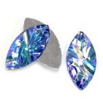 Glass Nugget Top Foiled Cabochon - Navette 27x13MM SAPPHIRE AB