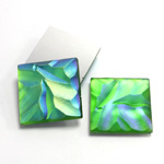 Glass Nugget Top Foiled Cabochon - Square 25x25MM MATTE PERIDOT AB