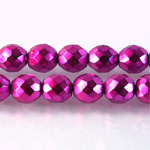 Czech Glass Pearl Faceted Fire Polish Bead - Round 10MM HOT PINK ON BLACK 72195