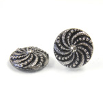 Glass Flat Back Engraved Button Top - Round 18MM MARCASITE on JET