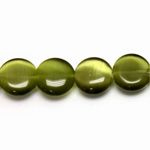 Fiber Optic Synthetic Cat's Eye Bead - Smooth Lentil Round 12MM CAT'S EYE OLIVE