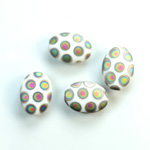 Pressed Glass Peacock Bead - Oval 14x10MM MATTE WHITE