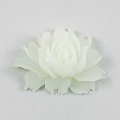 Plastic Carved No-Hole Flower - Rose 43x32MM TRANS MATTE WHITE