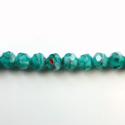 Chinese Cut Crystal Millefiori Bead - Round 08MM TEAL