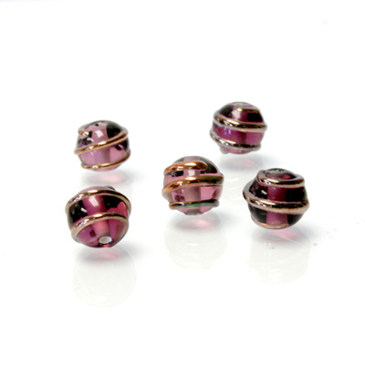 Czech Glass Lampwork Bead - Round 08MM COPPER WRAP AMETHYST