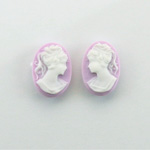 Plastic Cameo - Woman with Ponytail Oval 14x10MM WHITE ON LILAC