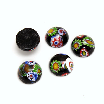 Glass Medium Dome Lampwork Cabochon - Round 11MM VENETIAN BLACK MOSAIC (03105)