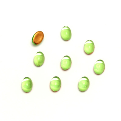 Glass Medium Dome Foiled Cabochon - Oval 06x4MM PERIDOT