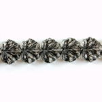 Czech Pressed Glass Engraved Bead - Leaf 11x13MM BLACK ON CRYSTAL