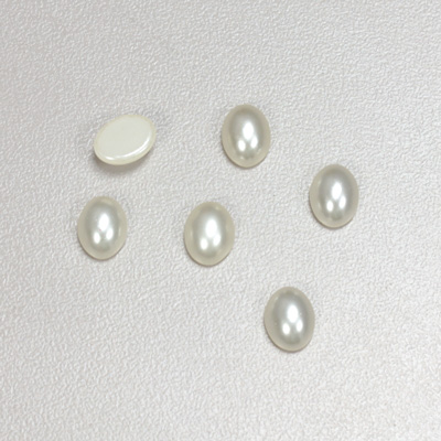 Glass Medium Dome Cabochon Pearl Spray Finish - Oval 08x6MM WHITE