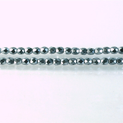 Czech Glass Pearl Faceted Fire Polish Bead - Round 03MM SILVER ON BLACK 72101