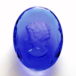 German Glass Flat Back Reverse Carved Intaglio Back Woman's Head - Oval 40x30MM SAPPHIRE