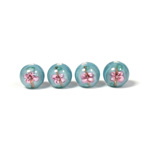 Czech Glass Lampwork Bead - Smooth Round 08MM Flower PINK ON AQUA  (04880)