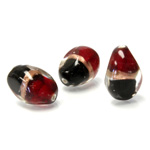 Glass Lampwork Bead - Irregular 16x10MM BLACK RED with GOLDSTONE