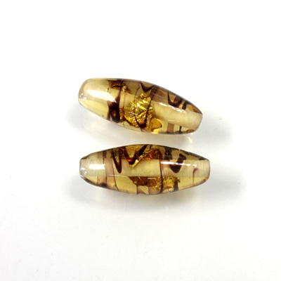 Glass Lampwork Bead - Oval Smooth 20x10MM AMBER with FOIL 92494