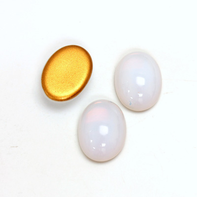 Glass Medium Dome Foiled Cabochon - Oval 18x13MM WHITE OPAL