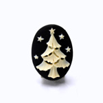 Plastic Cameo - Christmas Tree Oval 25x18MM IVORY ON BLACK