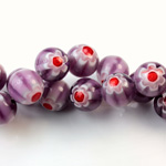 Glass Millefiori Bead - Round 10MM LILAC WHITE RED (35)