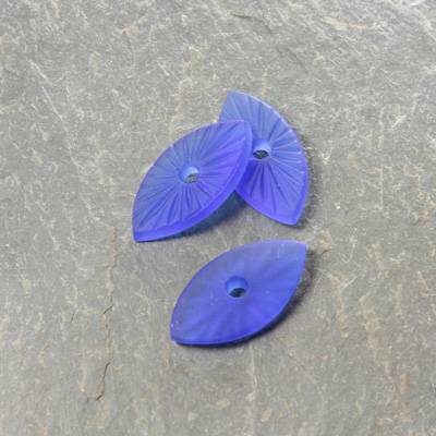 Glass Flat Back Sunray Engraved Cabochon - Navette 18x9MM MATTE SAPPHIRE