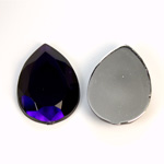 Plastic Flat Back Foiled Rose Cut Rhinestone - Pear 25x18MM AMETHYST